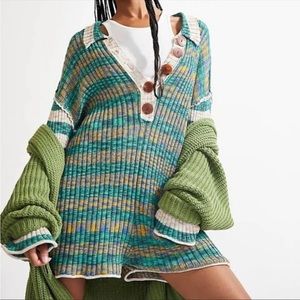 Free People Wendy Ribbed Sweater Romper Knit Stripes in Green